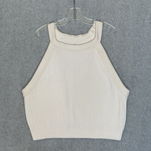 Aerie Women's White Ribbed Crop Top Tank Size XXL High Neck Lounge Bralette - Picture 2 of 15